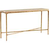 Menlo Park Console Table in Brown Travertine & Brass