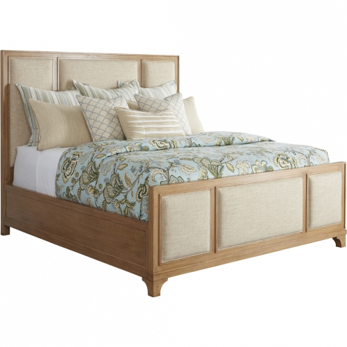 Crystal Cove CA King Bed in Sandstone Wood & Ivory Fabric