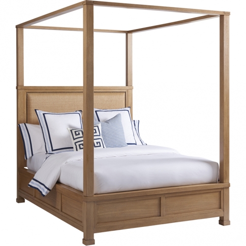 Shorecliff Canopy Queen Bed in Sandstone Wood & Raffia Fabric