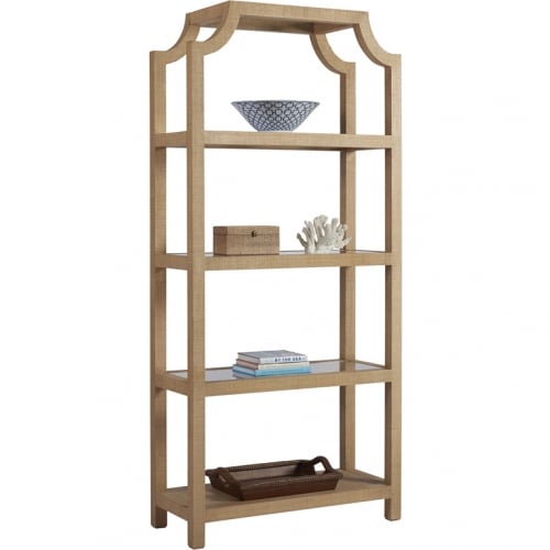 Beachcomber Etagere in Raffia & Tempered Glass