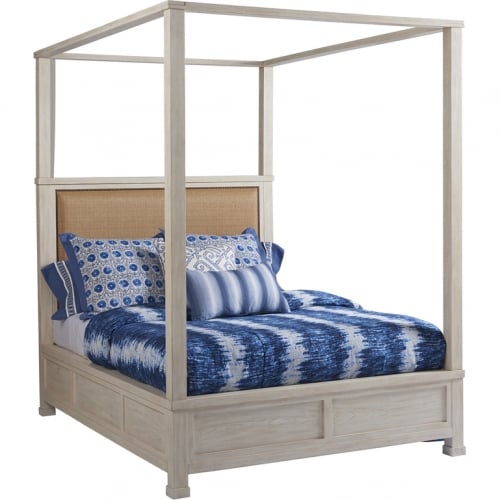 Shorecliff Canopy Queen Bed in Sailcloth Wood & Raffia Fabric