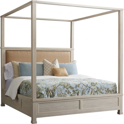 Shorecliff Canopy CA King Bed in Sailcloth Wood & Raffia Fabric