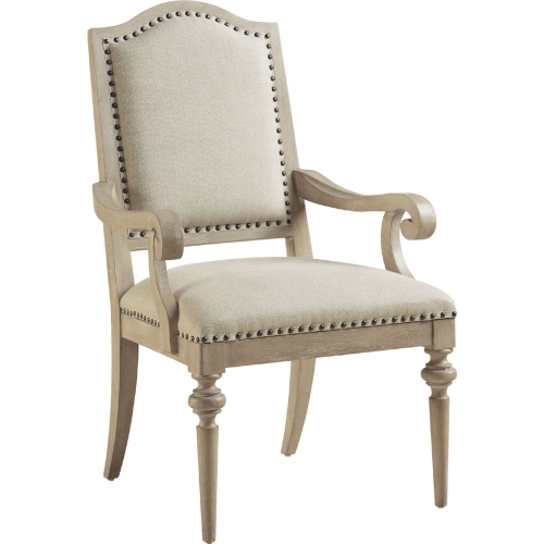 Aidan Dining Arm Chair in Taupe Finish & Ivory Fabric (Set of 2)