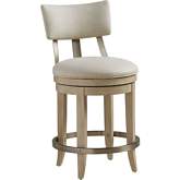 Cliffside Swivel Counter Stool in Taupe Wood, Ivory Fabric & Metal