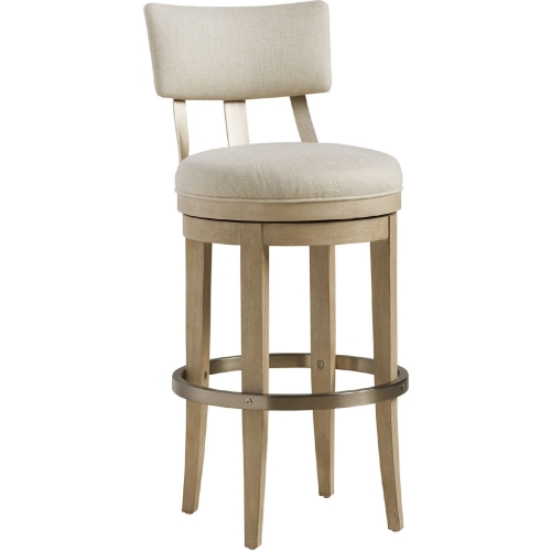 Cliffside Swivel Bar Stool in Taupe Wood, Ivory Fabric & Metal