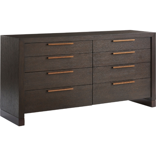 Skylark 8 Drawer Double Dresser in Mocha Brown Wood & Bronze