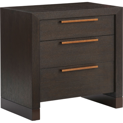 Jordanelle 3 Drawer Nightstand in Mocha Brown Wood & Bronze