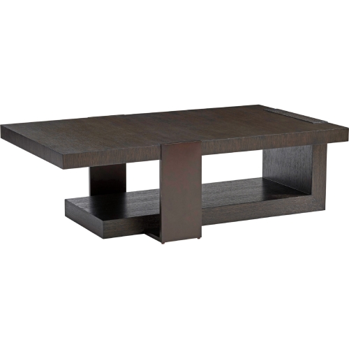 Quarry Cocktail Coffee Table in Mocha Brown Wood & Bronze