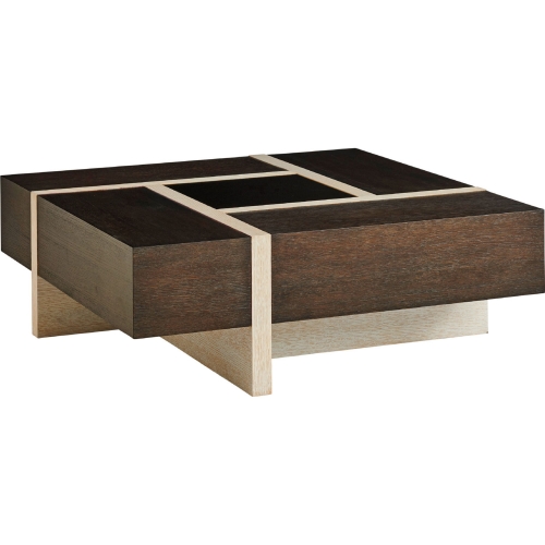 Solace Square Cocktail Table in Brown & Light Wood & Bronze