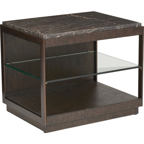 Summit End Table in Alpine Marble, Wood, Bronze & Glass