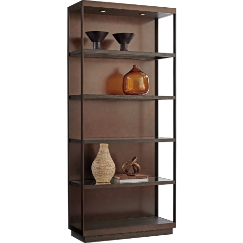 Sugarloaf Etagere in Mocha Brown Wood, Bronze & Glass