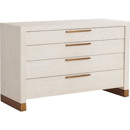 Tehama 4 Drawer Single Dresser in Winter White Wood & Brass