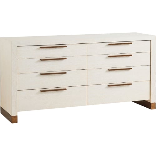 Bluff 8 Drawer Double Dresser in Winter White Wood & Brass