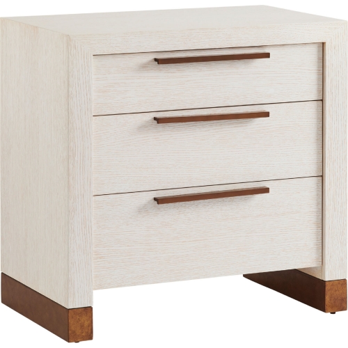 Mc Way 3 Drawer Nightstand in Winter White Wood & Brass