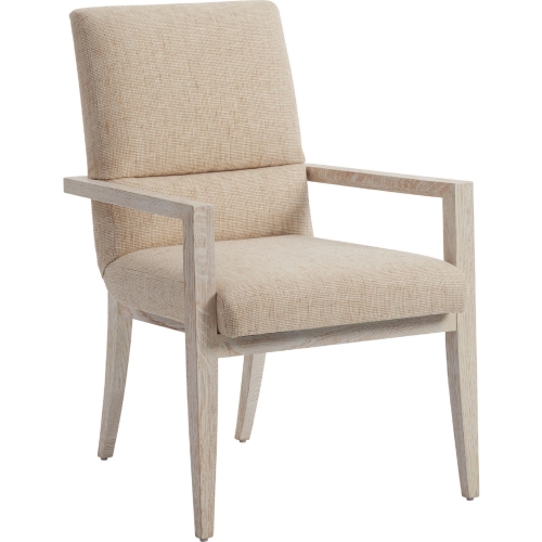 Palmero Dining Arm Chair in Winter Wheat Fabric & Winter White Wood (Set of 2)