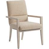 Palmero Dining Arm Chair in Winter Wheat Fabric & Winter White Wood (Set of 2)