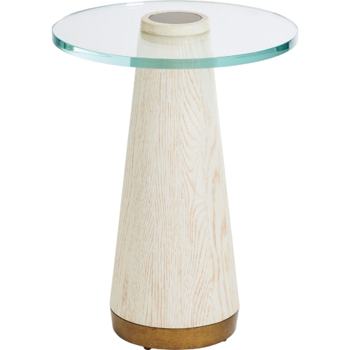 Castlewood End Table in Winter White Wood, Brass & Glass