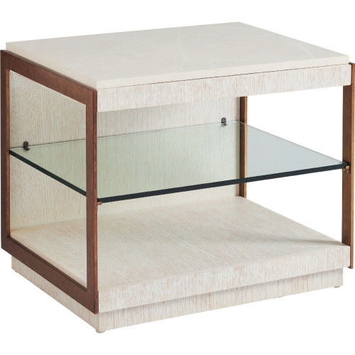 Point Lobos End Table in Marble, White Wood, Metal & Glass