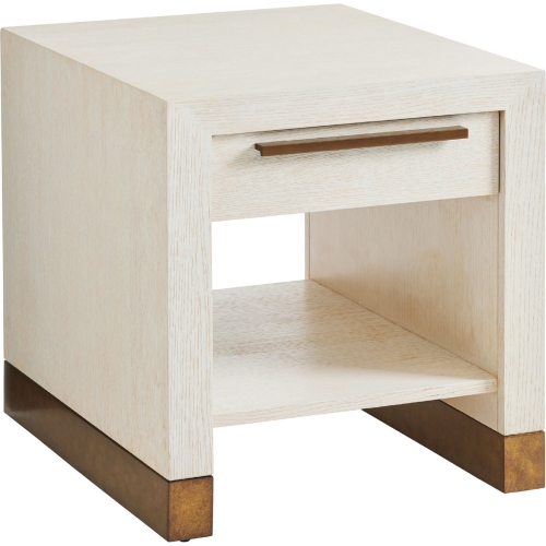 Huckleberry 1 Drawer End Table in Winter White Wood & Brass