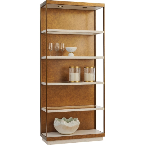 Whitman Etagere Bookcase in Winter White Wood, Metal & Glass