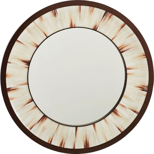 Academy Round Mirror in Wood, Faux Horn & Metal