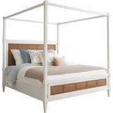 Strand Poster King Bed in Linen White Finish & Cane