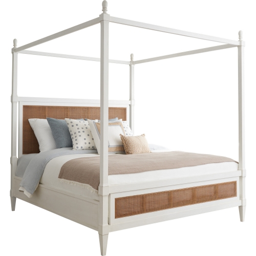 Strand Poster CA King Bed in Linen White Finish & Cane