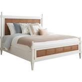 Strand Poster Queen Bed in Linen White Finish & Cane