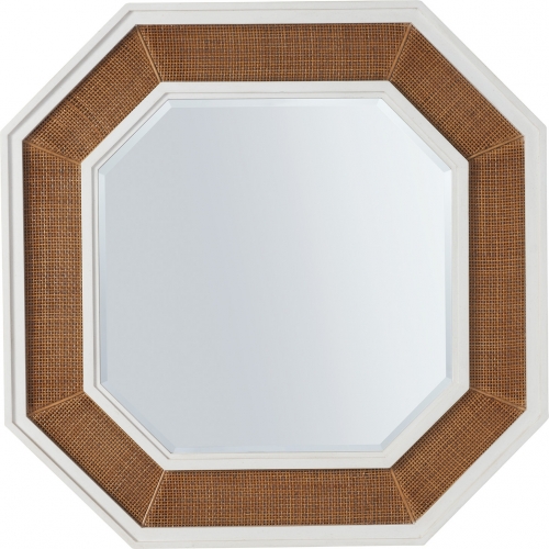 Thalia Octagonal Mirror in Linen White Finish & Cane