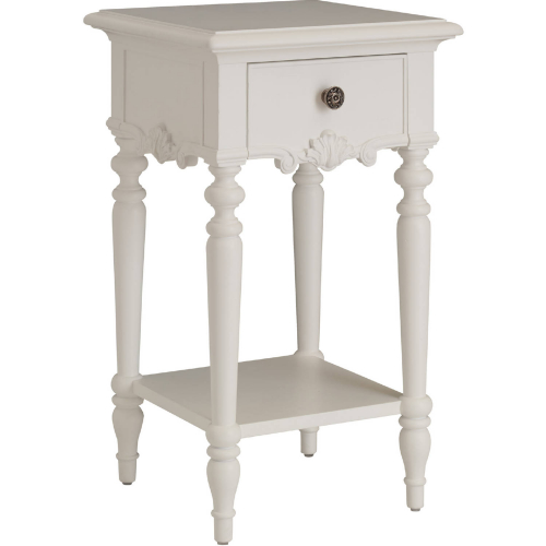 Genoa 1 Drawer Nightstand Table in Polo Mallet White Finish Wood