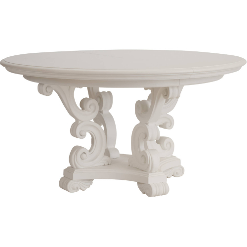 Modena 60" Round to 82" Oval Dining Table in Polo Mallet White Finish Wood