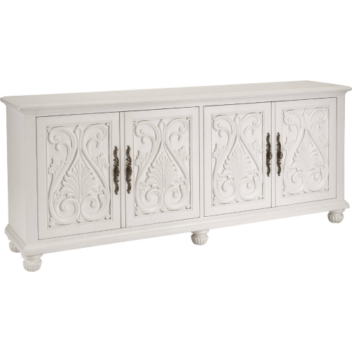 Catalonia 87" TV Stand Media Console in Polo Mallet White Finish Wood