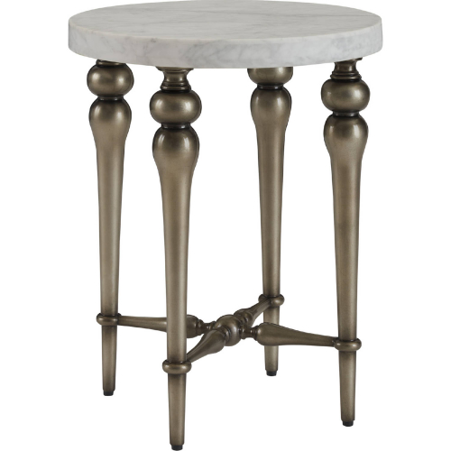 Argos Martini End Table in Honed White Carrara Marble & Antique Silver Finish