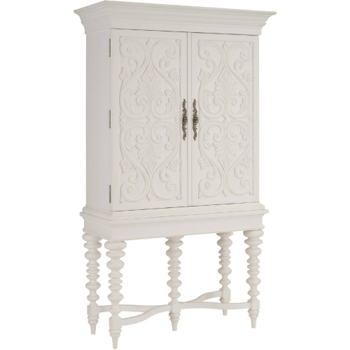 Arezzo Bar Cabinet in Polo Mallet White Finish Wood, Glass & Mirror