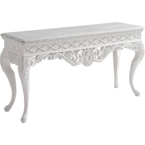 Mykonos Console Table in Polo Mallet White Finish Wood & White Carrara Marble