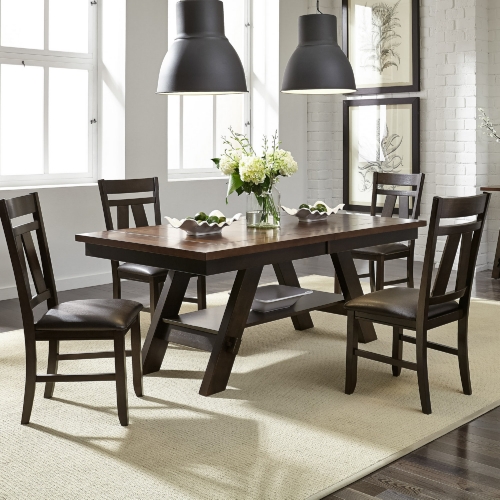 Lawson 5 Piece Dining Set in Espresso & Brown Leatherette