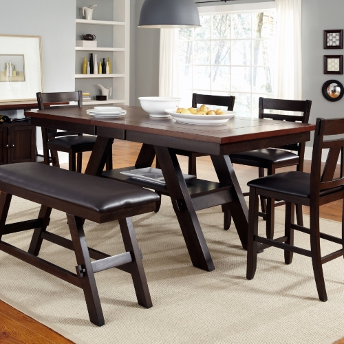 Lawson 6 Piece Dining Set in Espresso & Brown Leatherette