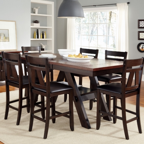 Lawson 7 Piece Dining Set in Espresso & Brown Leatherette