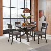 Anglewood 5 Piece Pedestal Dining Set in Gray Linen & Brown Wood