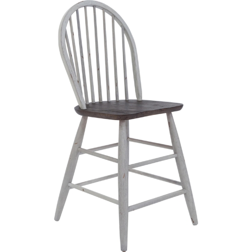 Farmhouse Windsor Back Counter Chair in Distressed White & Wood (Set of 2)