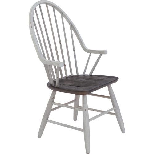 Farmhouse Windsor Back Arm Chair in Distressed White & Wood (Set of 2)