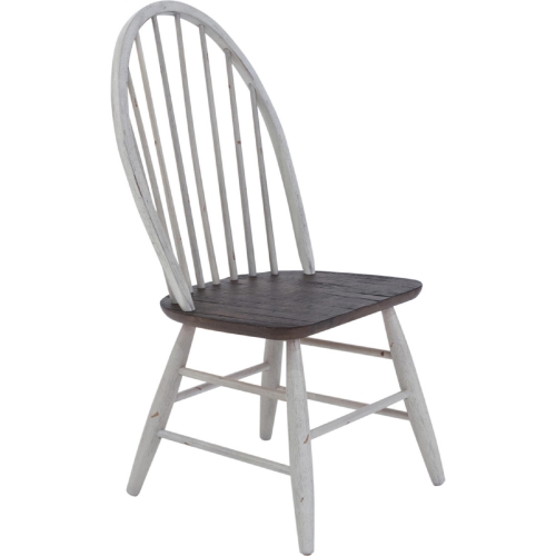 Farmhouse Windsor Back Dining Chair in Distressed White & Wood (Set of 2)