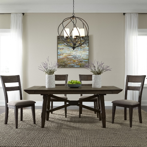 Double Bridge 5 Piece Trestle Dining Set in Chestnut Brown