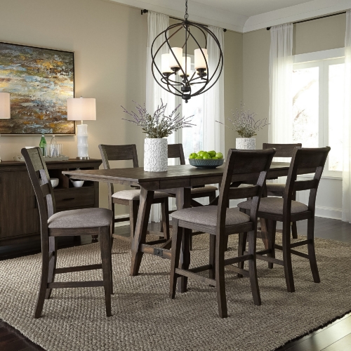 Double Bridge 7 Piece Gathering Dining Set in Chestnut Brown