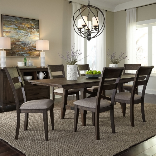 Double Bridge 7 Piece Trestle Dining Set in Chestnut Brown