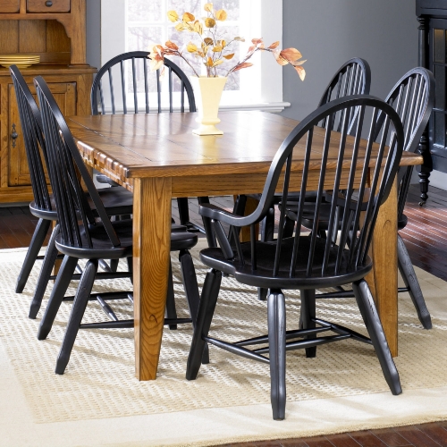 Treasures 7 Piece Dining Set in Rustic Oak & Black