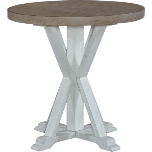 Summerville Round End Table in White Wash & Brushed Gray Wood