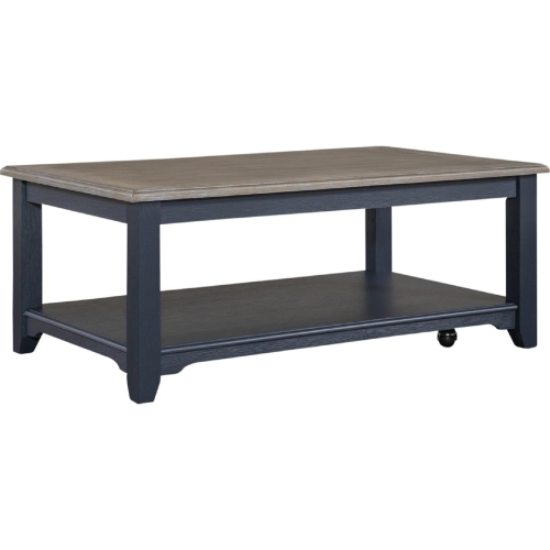 Summerville Coffee Cocktail Table in Navy Blue & Brushed Gray Wood