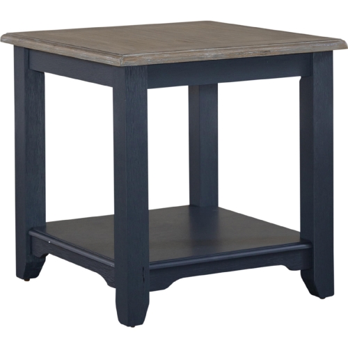 Summerville End Table in Navy Blue & Brushed Gray Wood