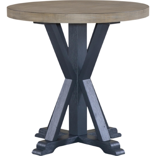 Summerville Round End Table in Navy Blue & Brushed Gray Wood